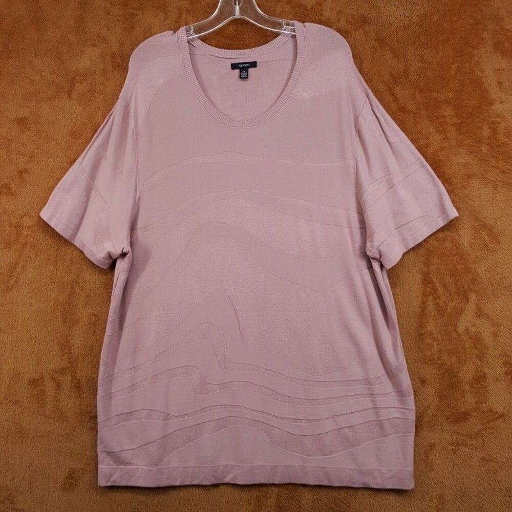 ALFANI Shirt Mens XXL Mauve Pink Pullover Jacquard Wave Knit Short Sleeve